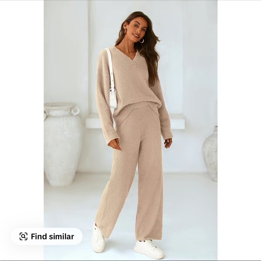Elegant Beige Women's Wide Leg Lounge Set